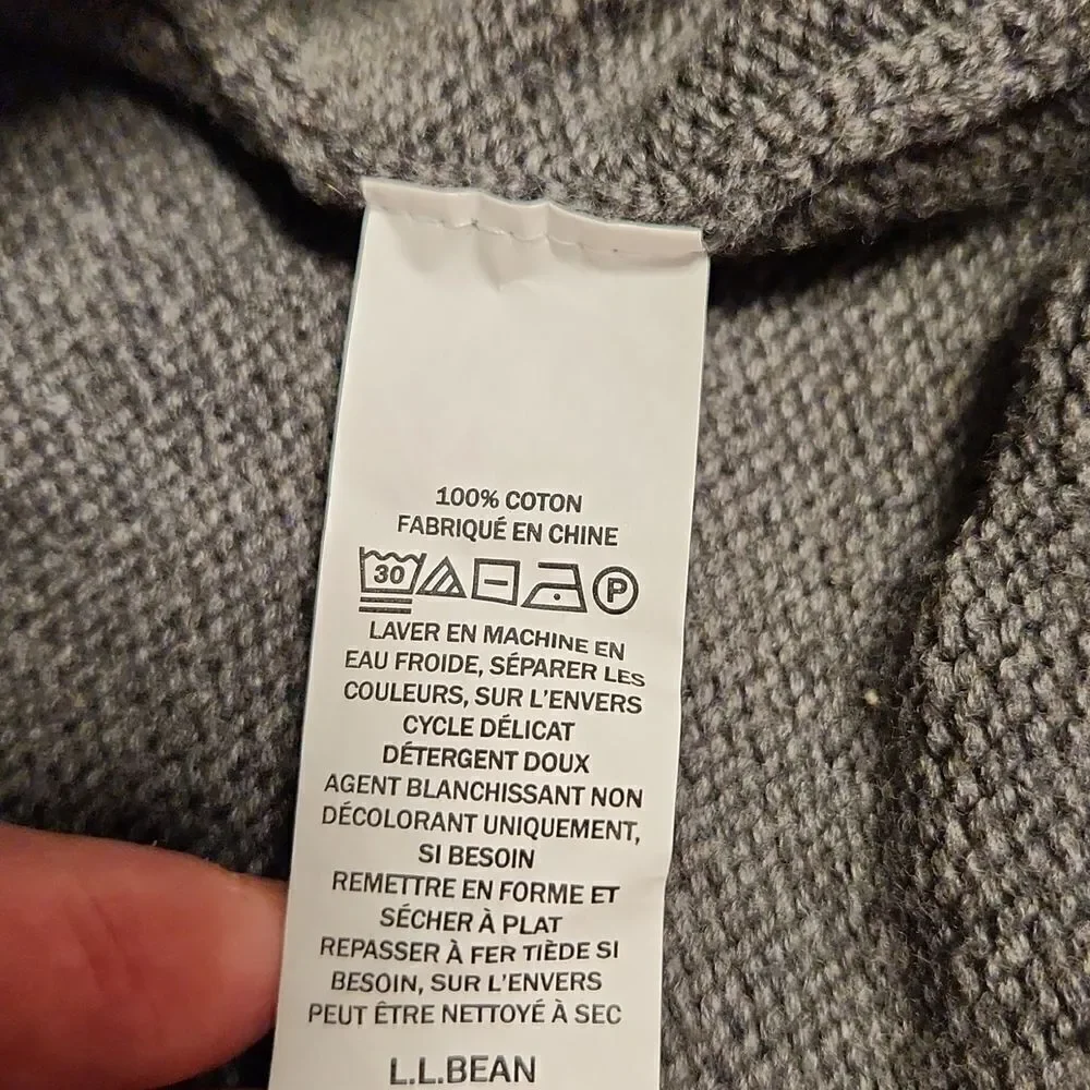 L.L.Bean gray Quater Zip 1/4 zip  Cotton knit sweater Sz L